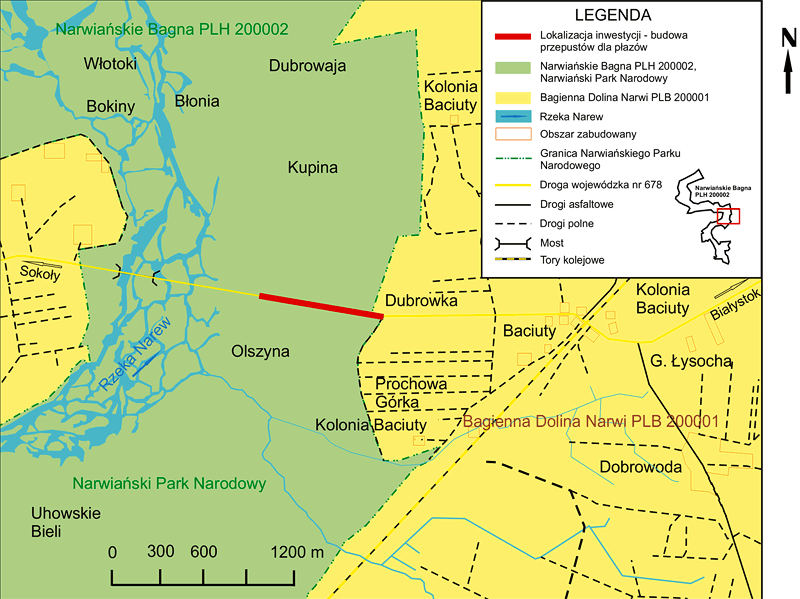  Location of the culverts system for amphibians construction in the area of the “Narew Marshes" 